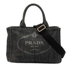 Prada Canapa Tote Bag with Triangle Logo Plate, Handbag/Shoulder Bag, 2-Way, ...
